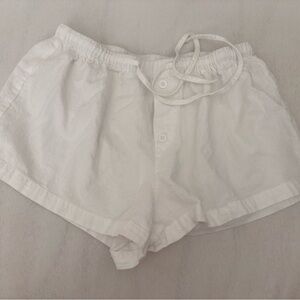 White Women's Elastic Waist Button-Front Shorts